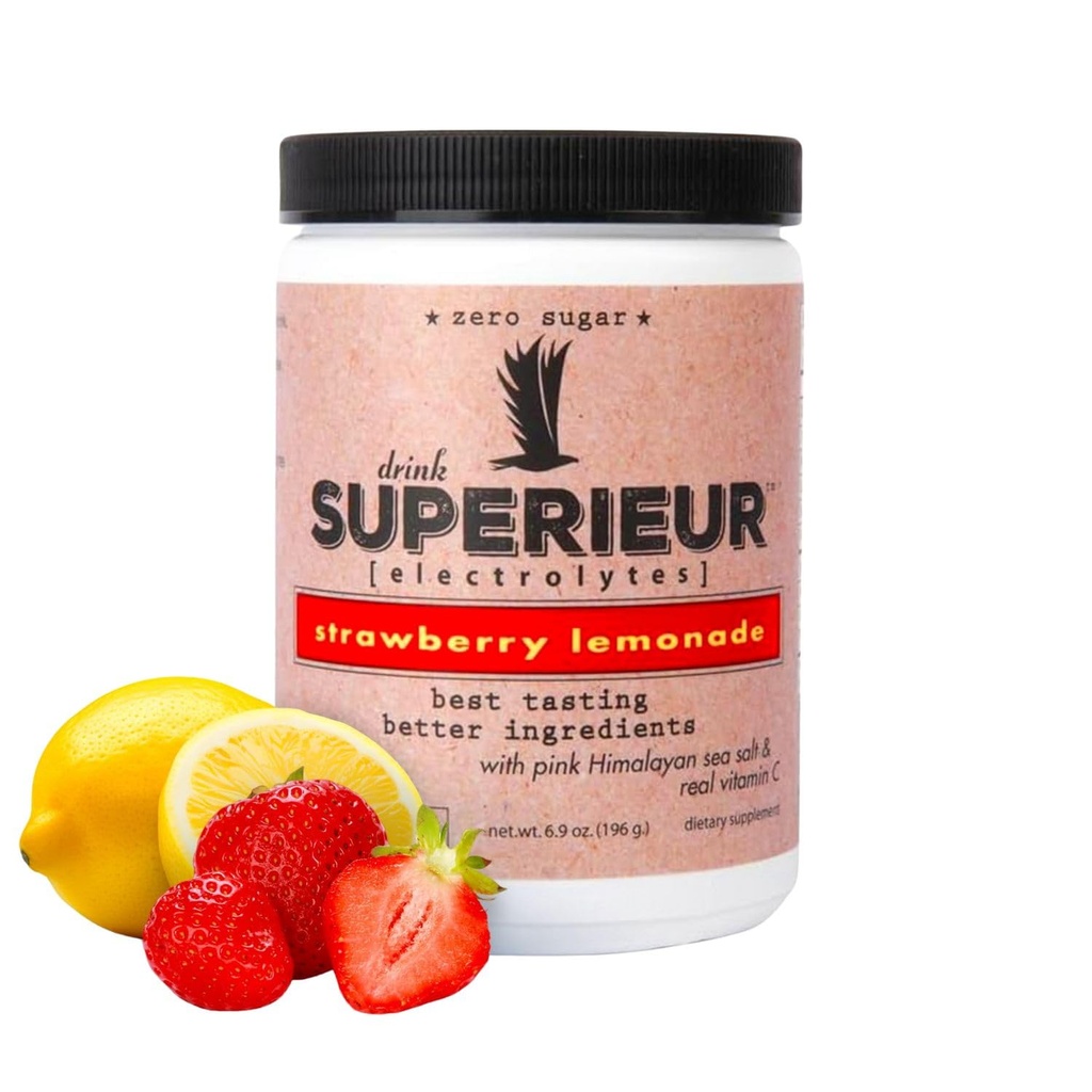 Electrolitos de superieur – Suplemento de electrolito basado en planta w / minerales de mar para la hidratación y recuperación–Keto Friendly, non-GMO, cero Azúcar, Vegan saludable bebida deportiva Polvo-Strawberry Lemon(70 Serv)