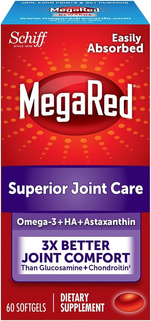 [BRSWI2QEPIIQG3I7] Omega-3 Krill Oil and Joint Supplement - Megared Joint Care 60 softgels - EPA/DHA ácidos grasos, Antioxidantes, ácido hialurónico, No pescados burp aftertaste as with Fish Oil
