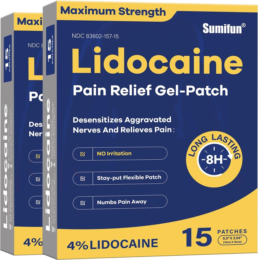 [BRSROAAKDJ7GEE3A] Sumifun 4% Lidocaine Patches Maximum Strength - 30 Conde Pain Relief Patches para atrás, hombro, codo, rodilla, musculo & articulación - Productos de alivio de dolor de espalda baja - Pain Patches Maximum Strength Lidocaine