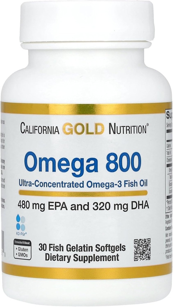 [BRSWGBAOBMHW2ETB] California Gold Nutrition Omega 800 ultraconcentrado aceite de pescado Omega-3, forma de triglicéridos kd-pur, 30 Fish Gelatin Softgels (1,000 mg por Softgel)