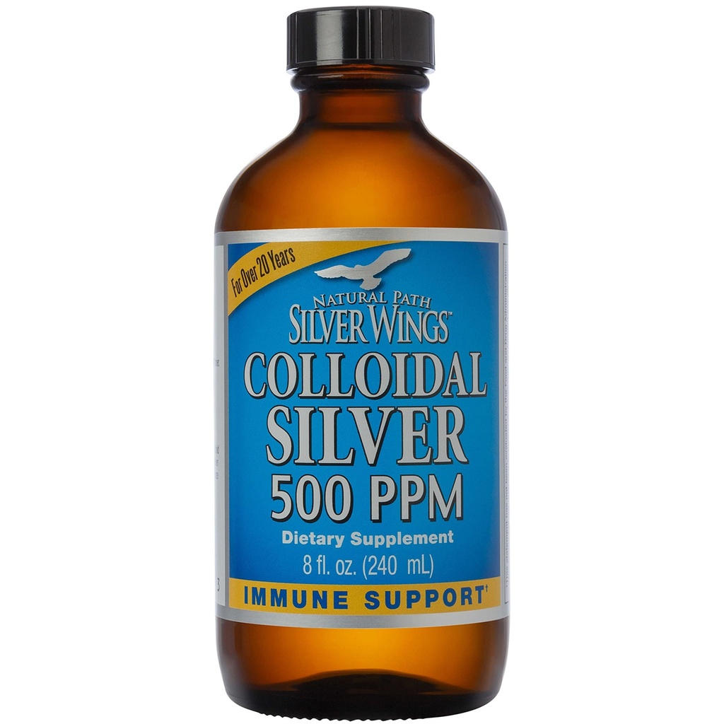 Natural Path Silver Wings Colloidal Silver 500ppm (2,500mcg) Immune Support Supplement 8 fl. oz.
