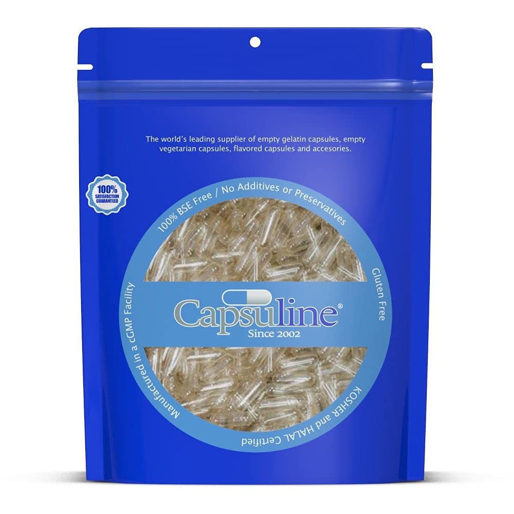 Tamaño de la capsulina 00 - Cápsulas vacías de gelatina - Cápsulas vacías de gel - DIY Cápsula de plumas puras - Cápsulas vacías - Kosher, Gluten Free, Halal y Non-GMO (500 Conde, Clear)