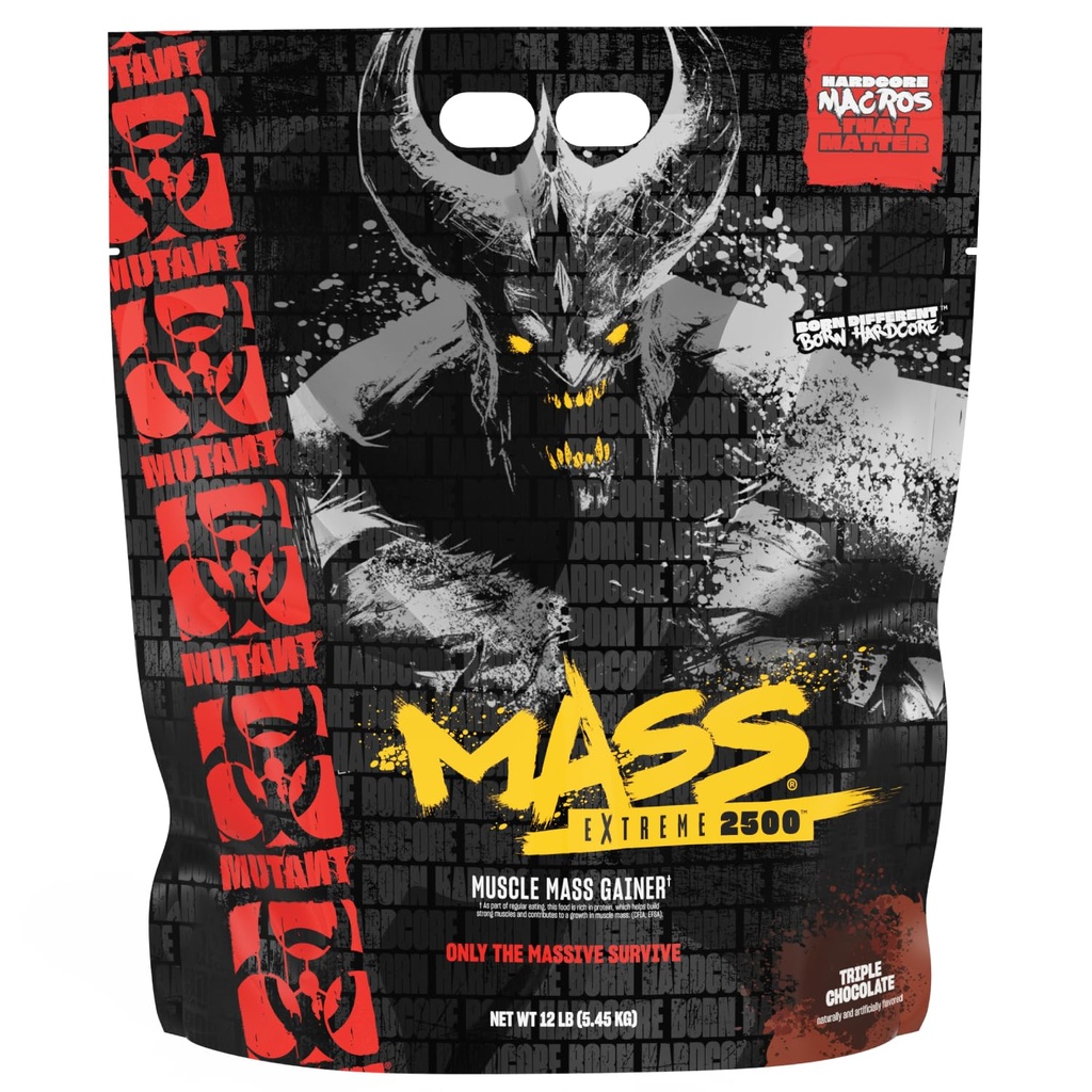 Mutant Mass Extreme Gainer – Whey Protein Powder – Build Muscle Size and Strength – High Density Clean Calories (Triple Chocolate, 12 libras)