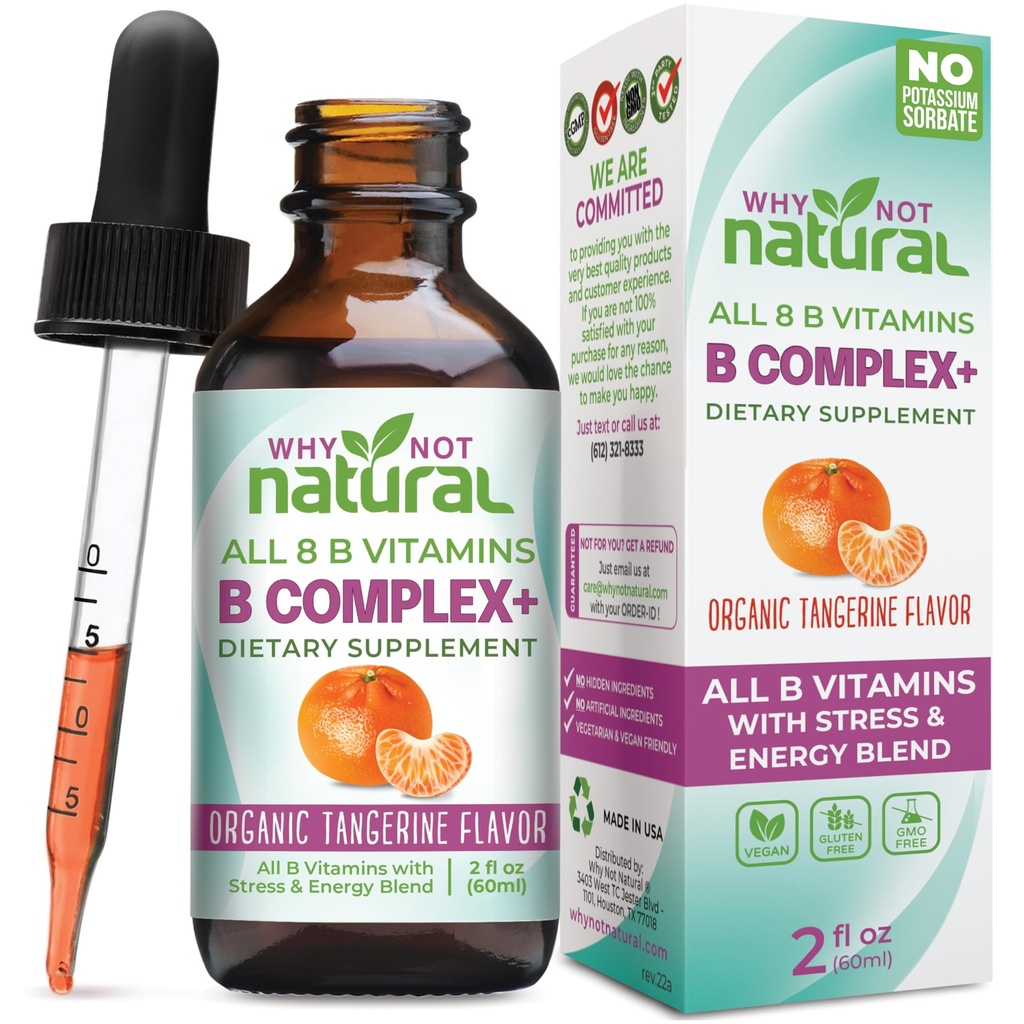 Por qué no las gotas líquidas de vitamina B natural - Suplemento para mujeres - Formas vegas y sublinguales de B1 B2 B5 B6 Biotina Folate y Choline - Plus Blend for Energy Support