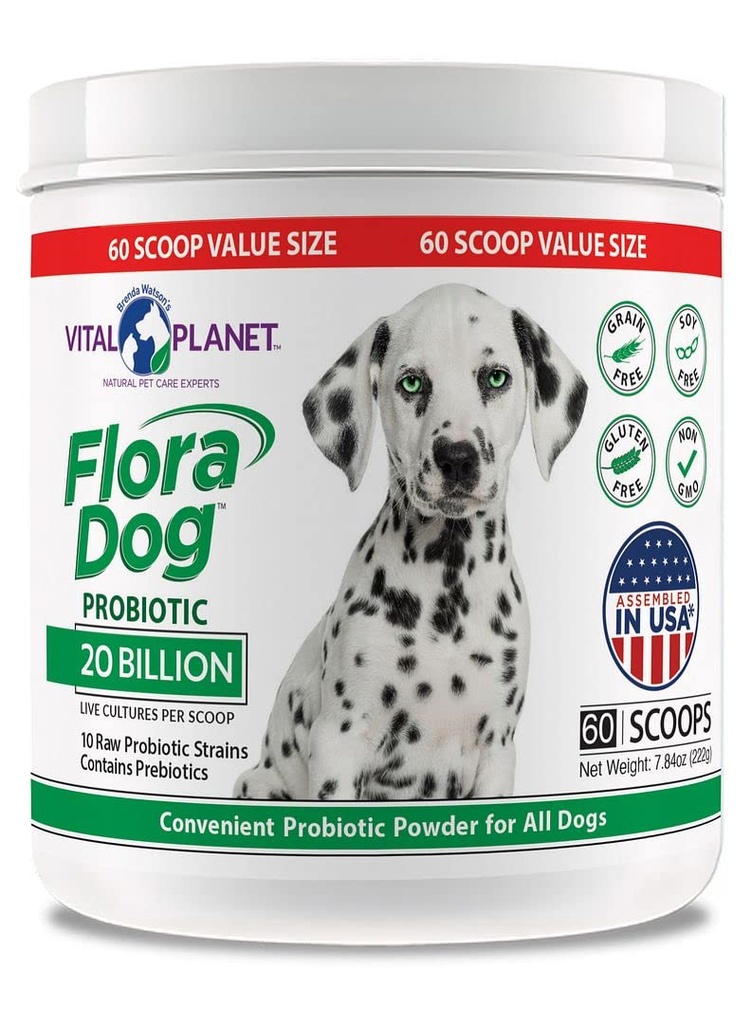Planeta Vital - Flora Dog Probiotic Powder Suplemento con 20 culturas de billón y 10 Strains, High Potency Immune y Digestive Support Probiotics for Dogs, 7.84 oz., 222 Grams, 60 Servings