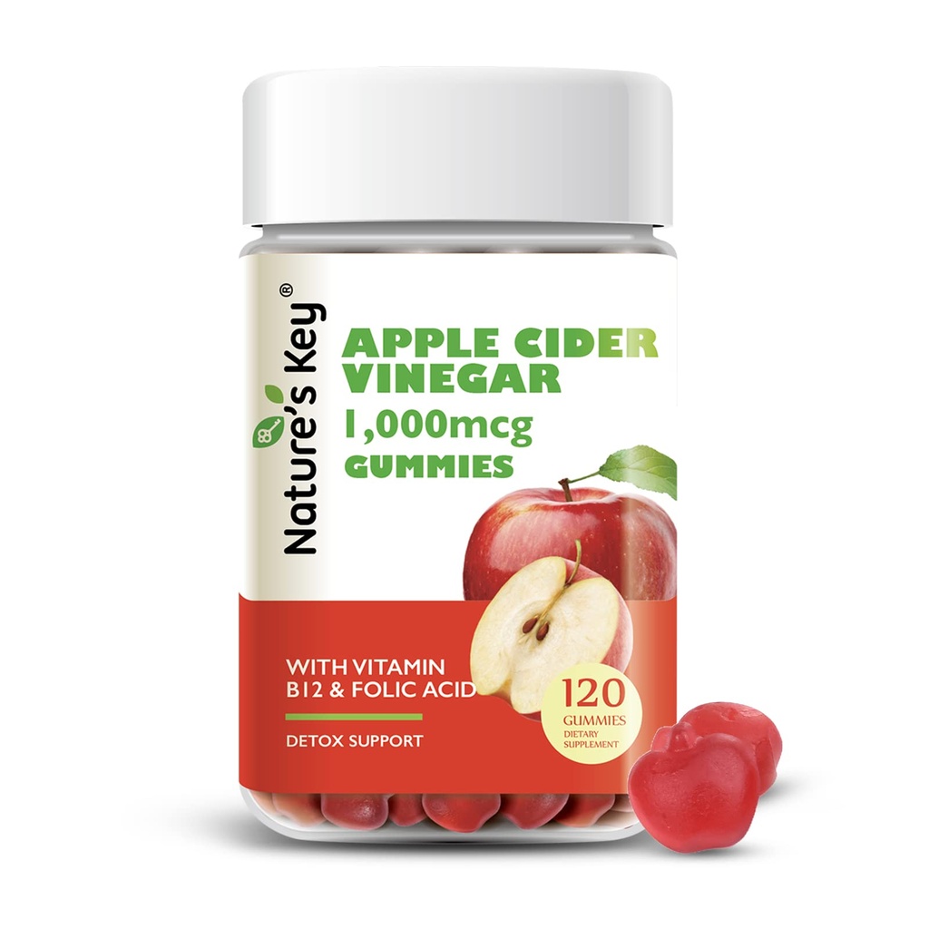 Manzana clave de la naturaleza Vinagre Gummies 120 Conde ACV Gummy con Folic Vitamina B6 B12 Beetroot & Pomegranate - Vegan, No GMO &amp; Gluten-Free
