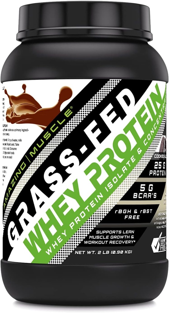 Increíble Muscle Grass-Fed Whey Protein Suplemento TENIDO 25 G por Serving TEN Cookies " Cream Flavor TENIDO 2 Lb (0,90 Kg) Silencio No-GMO TENIDO Gluten-Free TEN Made in USA