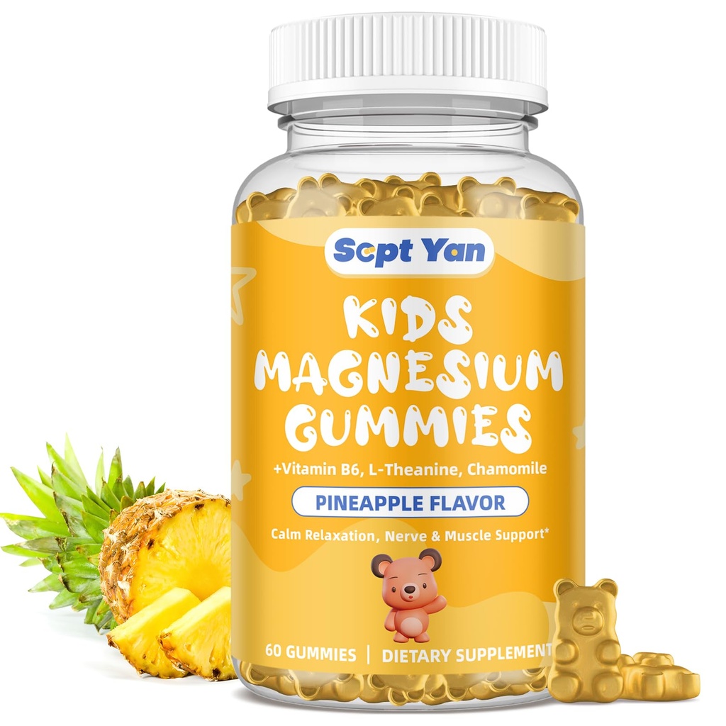 Magnesio Gummies para niños - Suplemento de Citrato de Magnesio con Vitamina B6, L-theanina, Chamomile &amp; Lemon Balm - Magnesio calma para adultos y niños