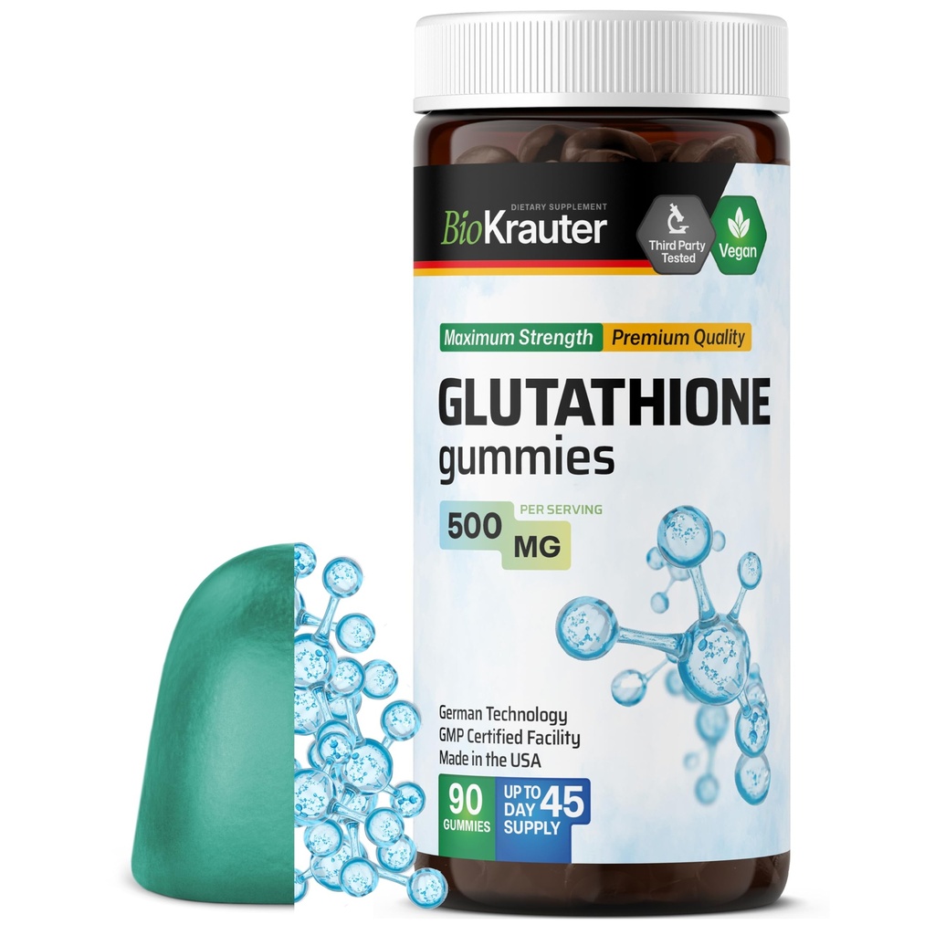 BIO KRAUTER L-Glutathione Gummies - 500 mg - 90 Chews Vegan - Suplemento de Glutatión Reducido - Suplemento Antioxidante