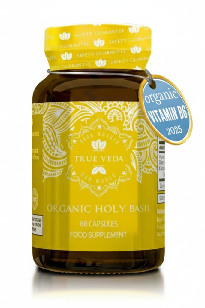 Capsulas de Basil Santo - USDA Vitamina Orgánica B6 Capsules ← High Strength Vitamin B6 y 2.5% Ácido ursolico Silencio Tulsi Santa Basil Cuevas ← Santo Basil Extracto 15:1 Silencio Suplemento Herbal