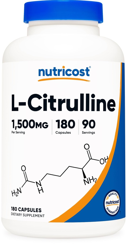 Nutricost L-Citrulline 1500mg, 180 Capsules - 750mg Por Capsule, Gluten Free, Non-GMO, Packaging May Vary