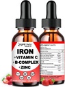 Suplemento líquido de hierro w / Vitamin C, A, B-Complex, Vegan Iron gota de alta potencia Vitamina líquida y suplementos de hierro para mujeres, hombres y niños -Apoyo de células rojas de sangre, energía, anemia y fatiga