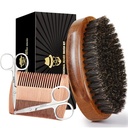 Cepillo de barba para los hombres, cepillo de barba 100% puro de boar, juego de aparejo de barba que incluye peine de barba, tijeras de bigote de 2 piezas y bolsa de viaje