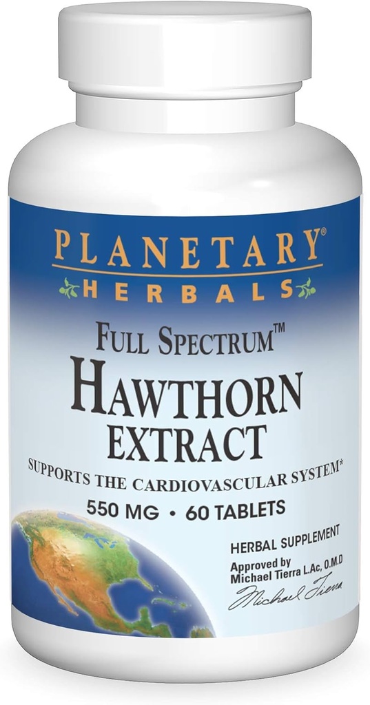 Herbals planetarios Full Spectrum Hawthorn Extracto 550 mg Tabs, 60 ct