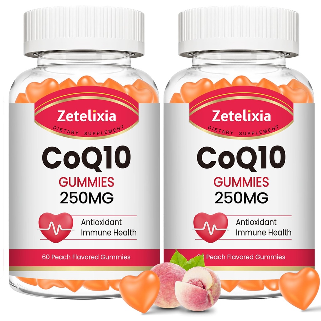 2 Pack CoQ10 Gummies, 5X mejor absorción Coenzima Q10 para energía celular y soporte antioxidante, 120 Peach Gummies