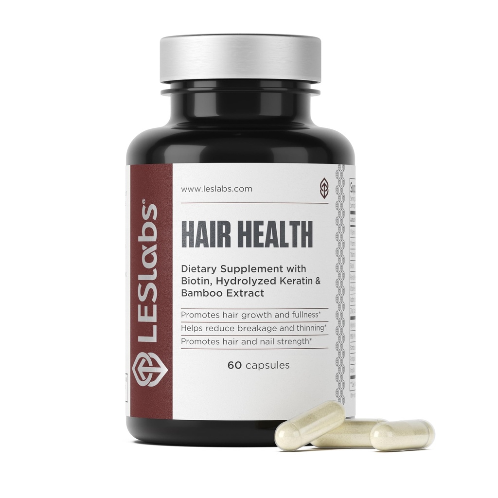 LES Labs Hair Health – Hair Growth & Nails Supplement, Improved Thickness, Strength & Fullness – Keratin, Biotin, Pumpkin Seed & MSM – 60 Capsules