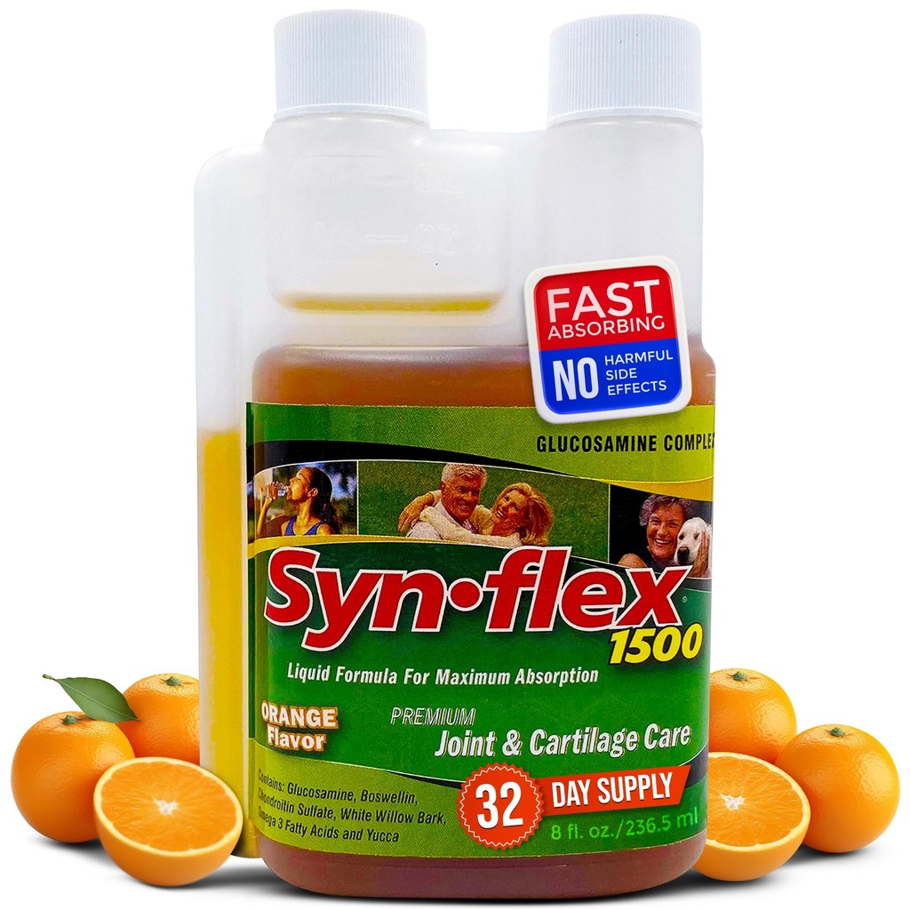 1500mg Glucosamina líquida " Condroitina - alta concentración rápido absorción Fórmula Orange Flavor ayuda a apoyar la salud conjunta del cartílago - con corteza blanca Willow, manganese " Boswellin (32 Day Supply)