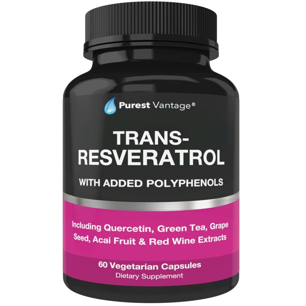 Suplemento de Resveratrol - Potent 1400mg Fórmula con Resveratrol Trans, Quercetin, semillas de uva, té verde, acaí y vino tinto Extracto - 60 cápsulas de verduras