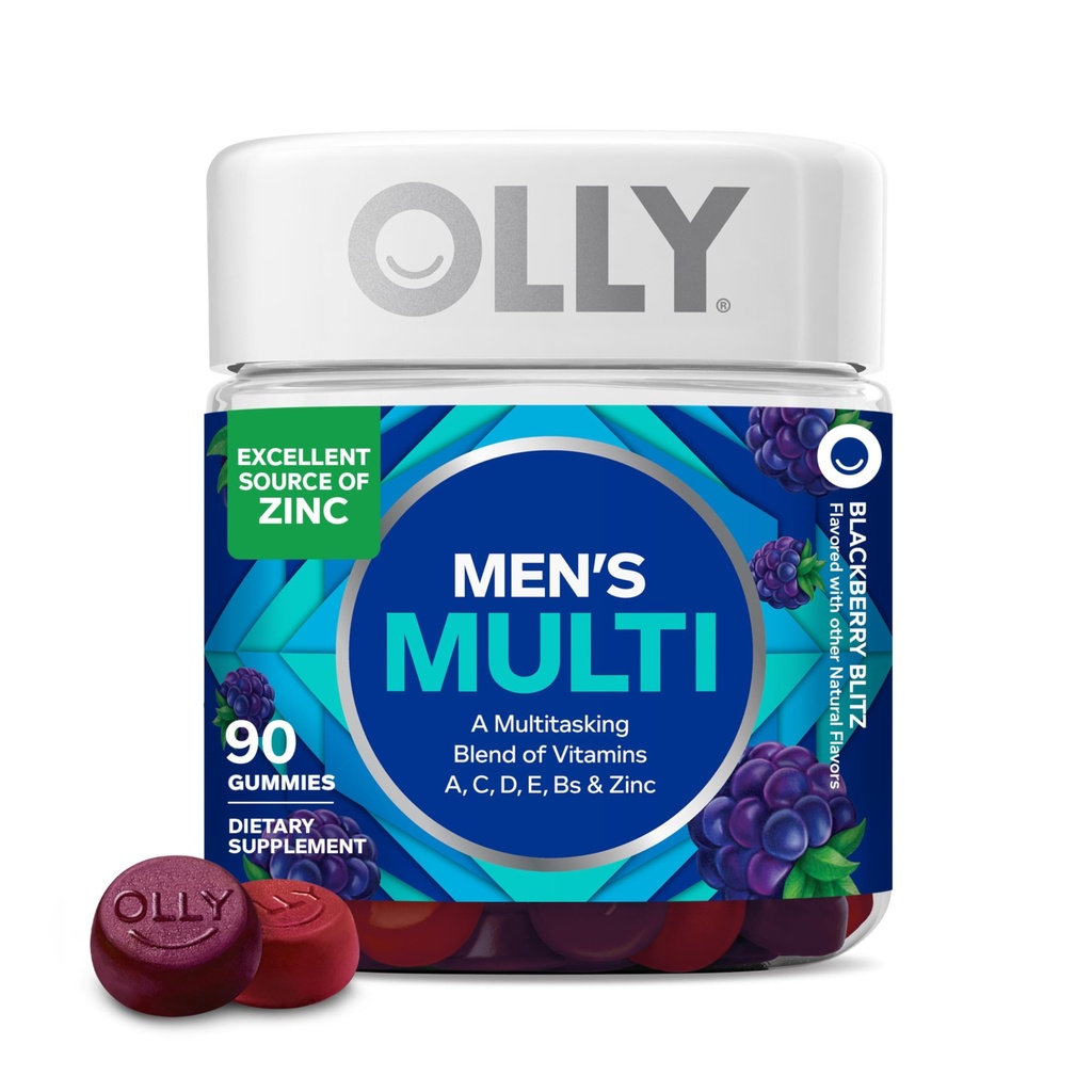 OLLY Maniquí multivitamina, vitaminas A, C, D, E, B, Zinc, sabor a mora, fuente de 45 días - 90 cuenta