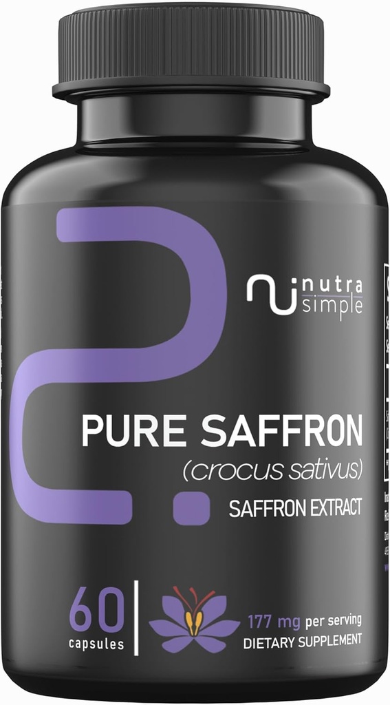Suplementos de Saffron 177mg, Extracto de Saffron Puro, Hecho en EE.UU., Mood natural & Energy Support, Eye & Heart Support for Women and Men, Vegan, Non-GMO 60 cápsulas
