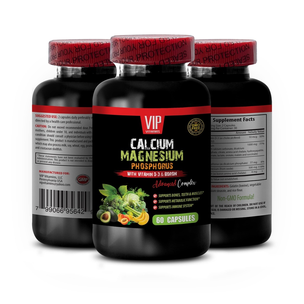 Suplemento de calcio - Fosforo de magnesio de calcio con vitamina D-3 " Borón - Mujeres Vitaminas Apoyo inmunitario con calcio, Suplemento de calcio con vitamina d, magnesio de calcio Potasio 1 Bot 60 Caps