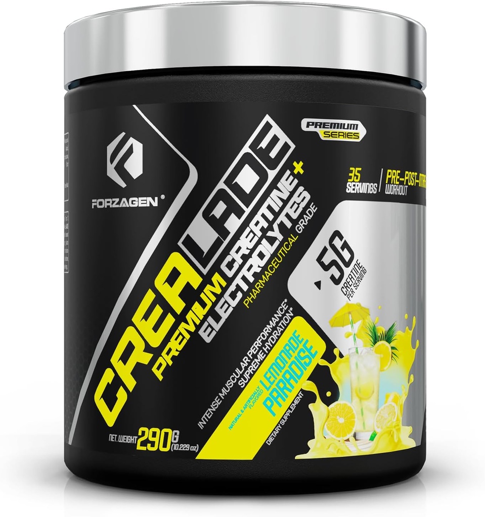 Forzagen CREA-Lade 35 Serviciones, Monohidrato de crema Premium con electrolitos Flavored Lemonade Paraíso