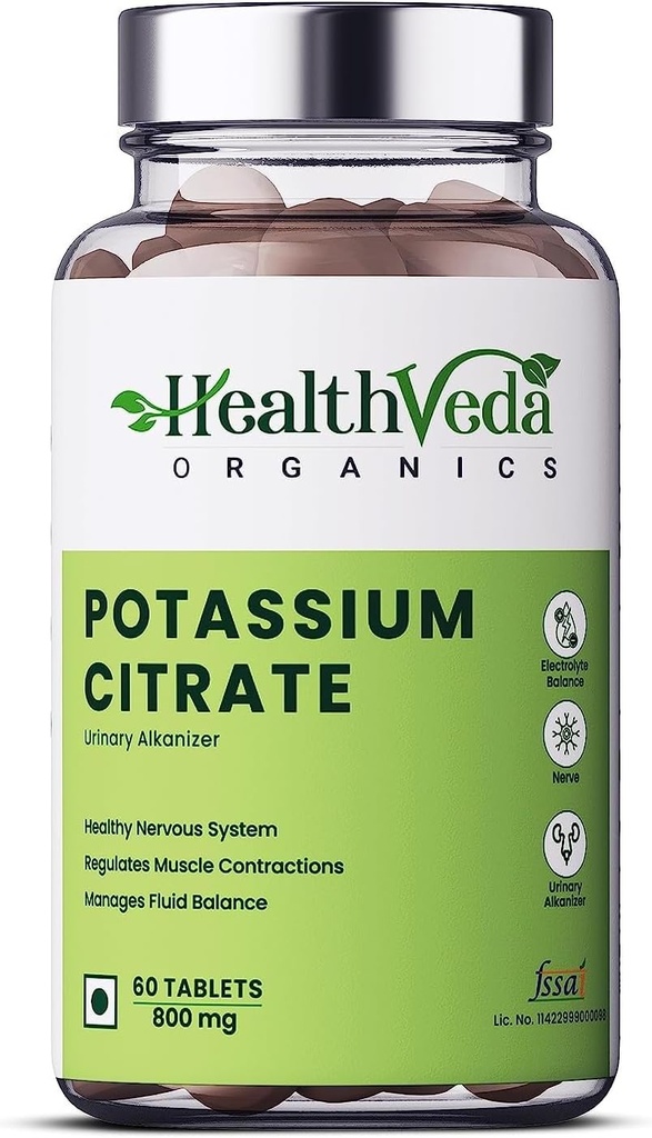 Citrato de potasio 800mg (60 tabletas de veg) 100% Herbal con NO Efectos secundarios conocidos - por Exportmart