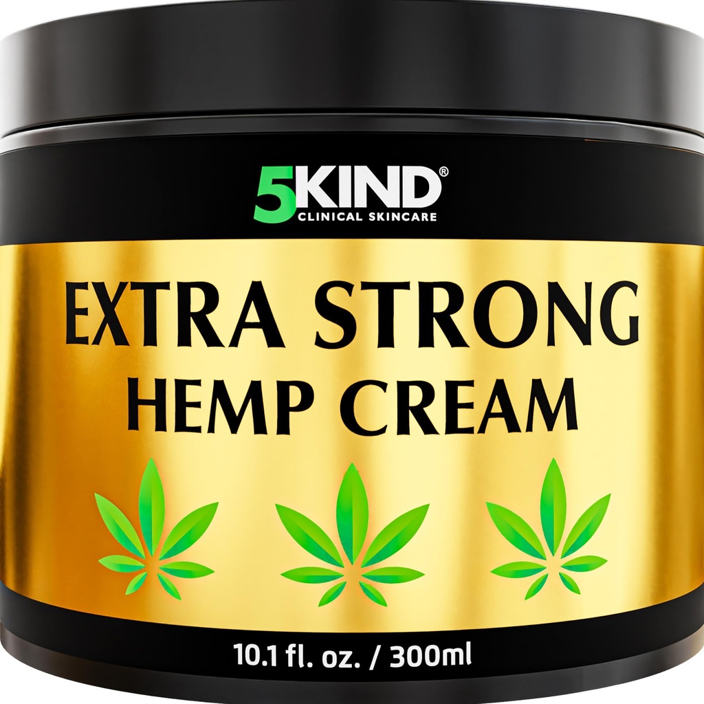 5kind Extra Strong Hemp Cream 10.1 fl oz - Maximum Strength - Natural Soothing Relief Joint Cream - Muscle Rub for Lower Back, Joints, Neck, Knees & Hombros