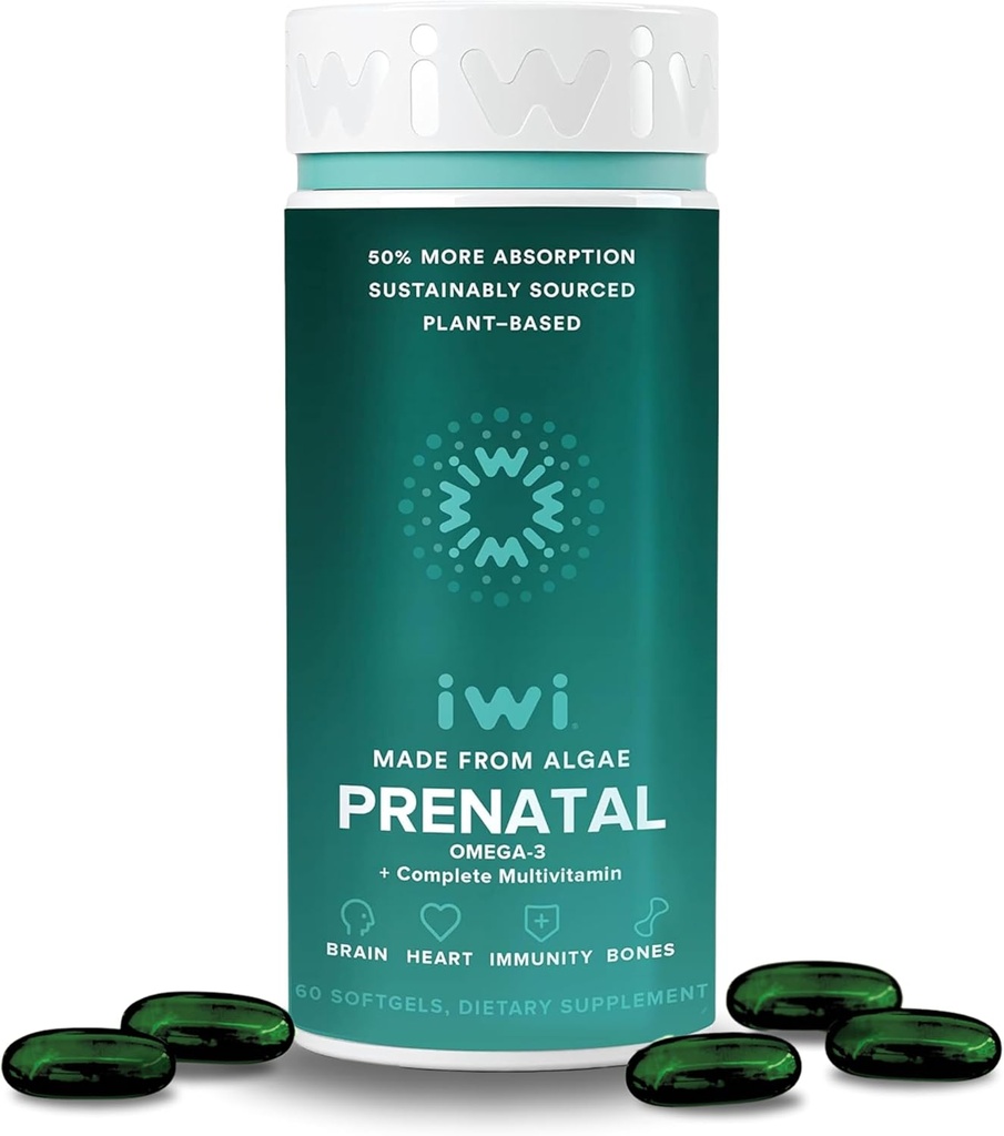 [BRSWYGINCR6R4CD2] Iwi Life Prenatal Multivitamin, 60 Softgels (30 Servings), Vegan, Alga de base vegetal Omega 3 con EPA + DHA, Folate, Iron, Vitamina A, B12, C, D3, Calcio, Embarazo Suplemento dietético para mamá & bebé