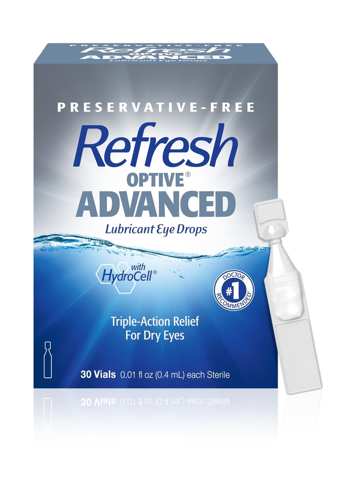 REFRESH OPTIVE ADVANCED PF Lubricant Eye Drops Preservative-Free Artificial Tears, 0.01 fl oz (0.4 mL), 30 Single-Use Containers