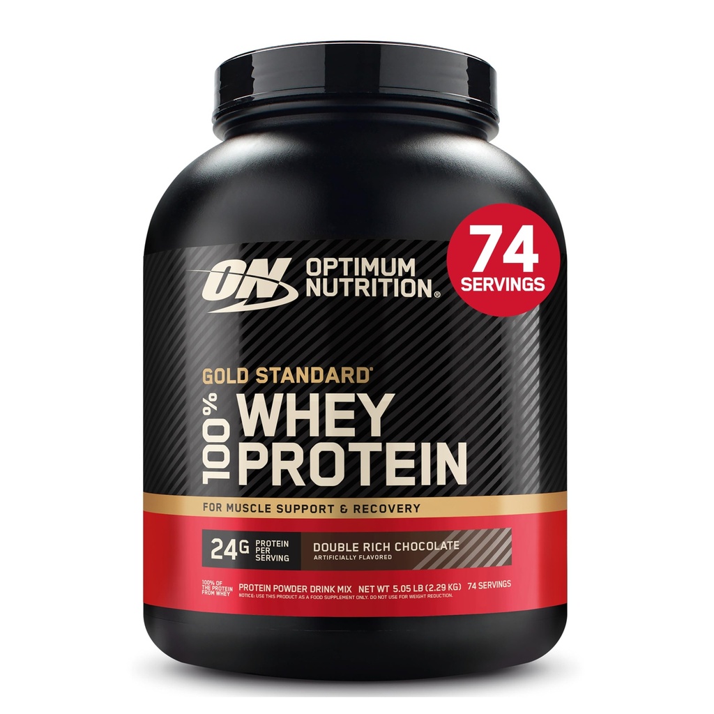 Optimum Nutrition Gold Standard 100% Whey Protein Powder, Double Rich Chocolate, 5 libras (Packaging May Vary)