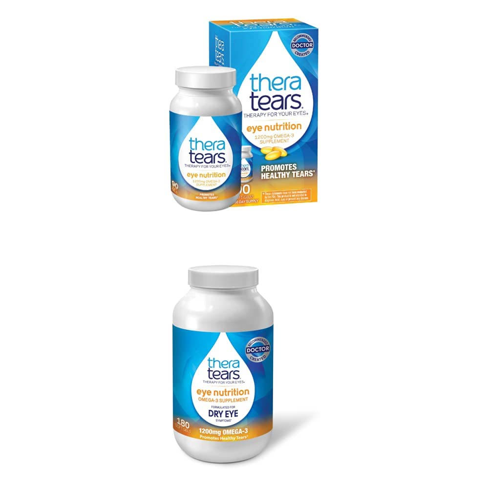 TheraTears 1200mg Omega 3 Suplemento para la Nutrición Ocular, Orgánica Flaxseed Triglyceride Fish Oil " VIT E,90 Cuenta con Thera Tears 1200mg Omega 3 Suplemento para la Nutrición Ocular, " Vitamina E, 180 Cuenta