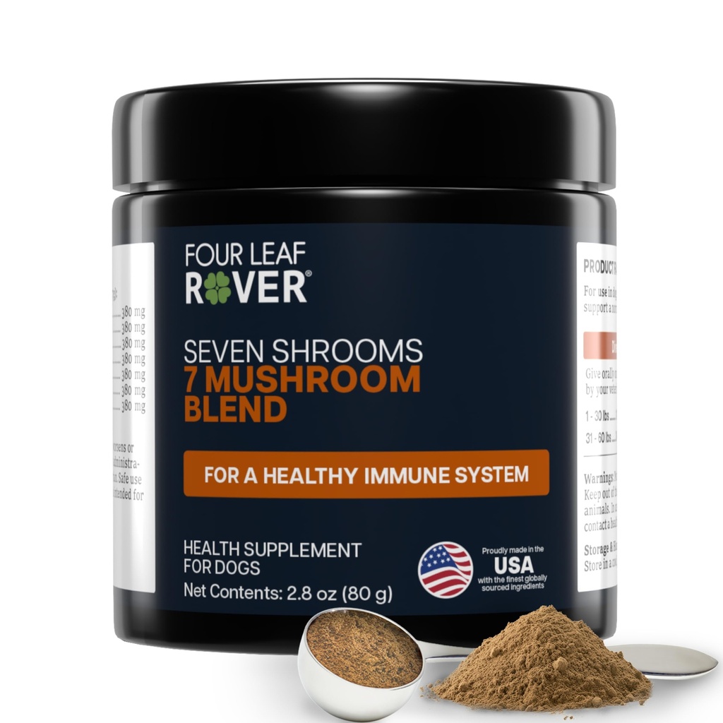 Cuatro Hojas Rover Siete Escobas - Suplemento de Mushroom Orgánico para Perros - Veterinario Formulado Extracto completo de Setas