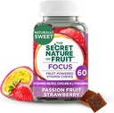 The Secret Nature of Fruit Focus Chews, Frutas Reales Vitaminas alimentadas con vitaminas B6 & B12, Choline, L-Theanine, Fruta de Pasión & Fresa para la Claridad Mental, Gummy (60 Cuenta)