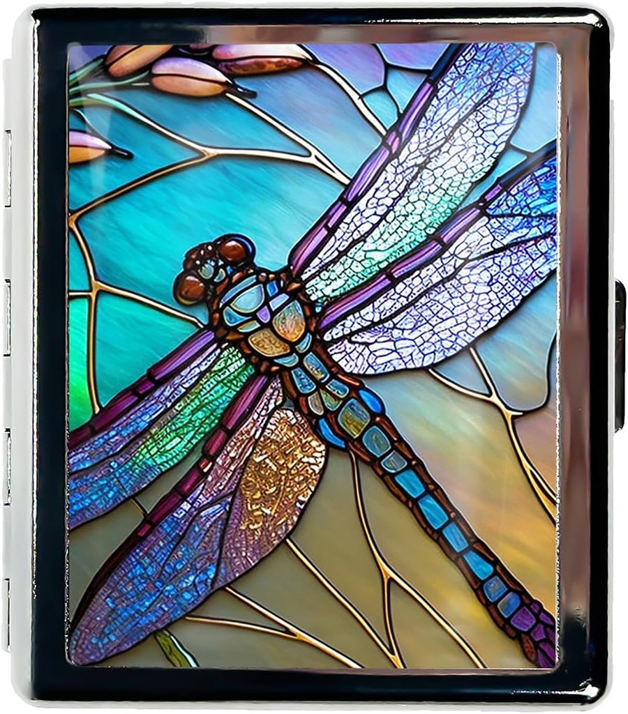 Pill Organizer Caja de Pill Pequeña para Esenciales de Purse 7 Días Cute Pill Box con Mirror Caja de Pill Portable para Pocket o Píldora Containe Travel Gifts (Art Dragonfly Stained Glass)