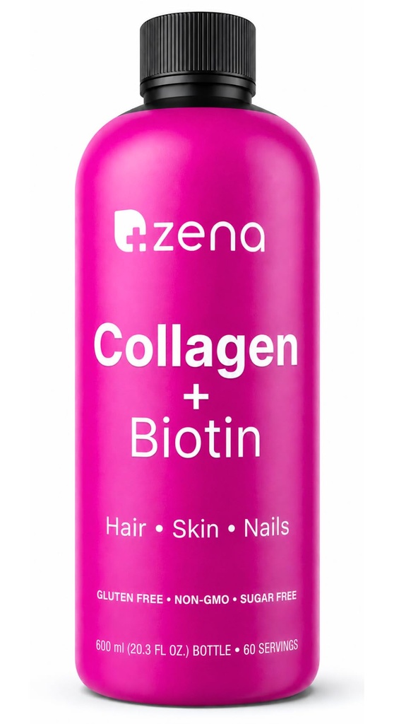 Zena Nutrition Liquid Collagen for Women &amp; Men (Type 1 " 2) " 5000mcg Biotin, 2500mg Verisol Bioactive Collagen Peptides, Hair, Skin, Nail Supplement, Mixed Berry, 60 Servings, 20.3 fl oz