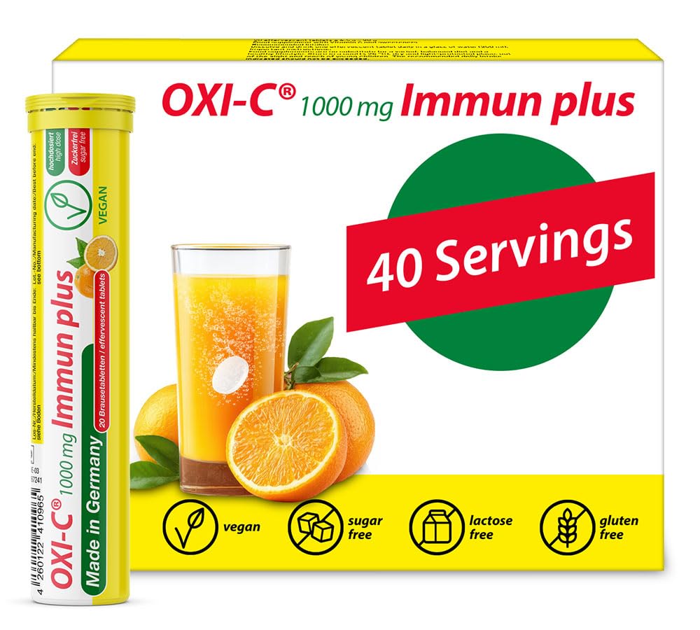 Oxi C 1000 mg Vitamina C - 40 comprimidos efervescentes de la bebida vegana - sabor naranja - hecho en Alemania