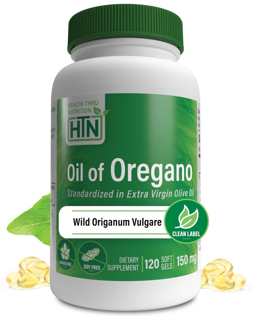 Petróleo de orégano 120 Mini-Softgels ← Salvaje Harvested ← Europa 40:1 Origanum Vulgare Equivalente a 600 mg de orégano en el aceite de oliva virgen extra ← No GMO Gluten Free tención por Health Thru Nutrition (Pack of 120)