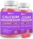 Azúcar Gummies de calcio gratis w/Vitamin D3 K2, Calcio Magnesio Zinc Gummies for Bone, Muscle & Immune, Algae CA Magnesium 2:1 Ratio Suplemento de calcio para hombres y mujeres - Vegan