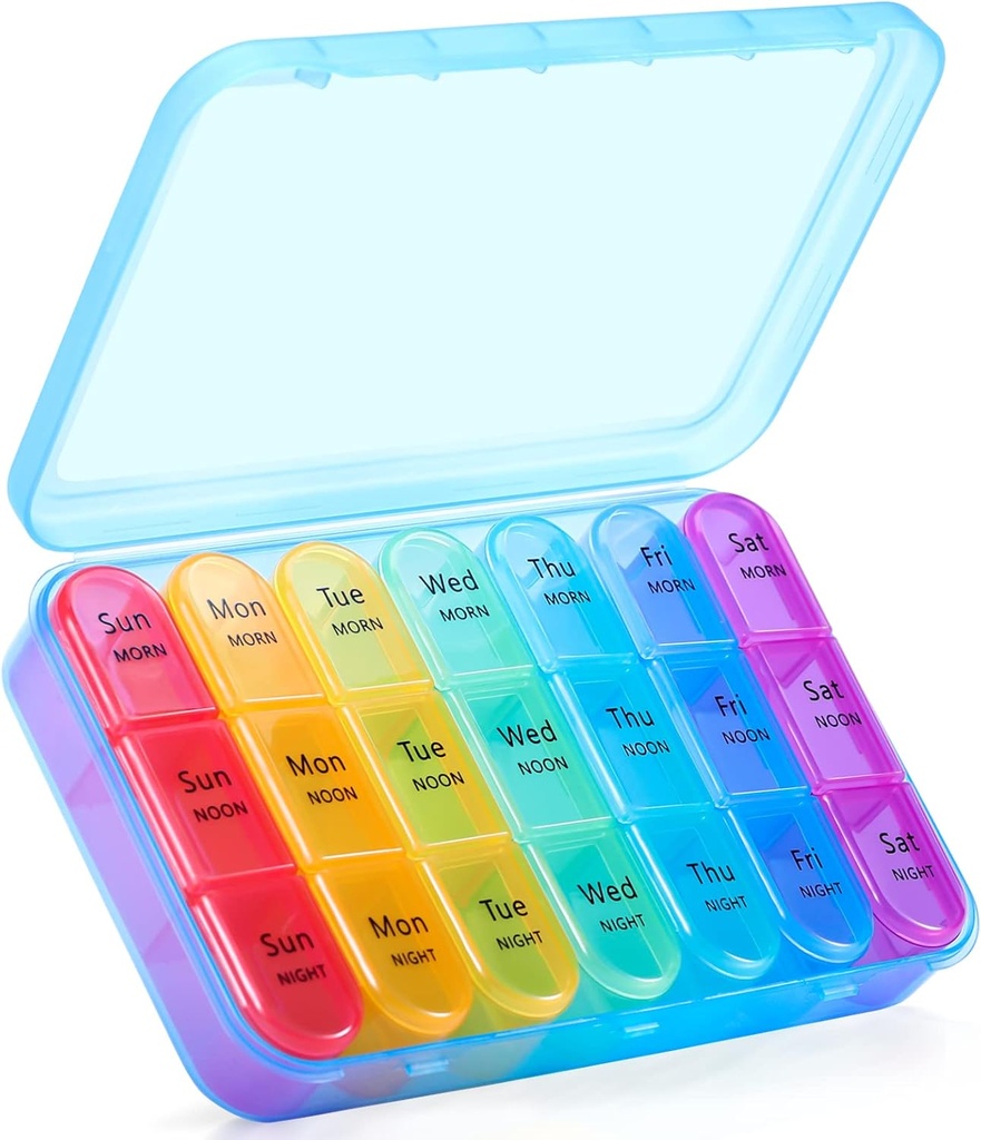 ASprink Pil Box 3 veces al día, organizador semanal de píldoras 3 veces al día - Daily Pill Box 7 Day Medicine Organizer, Large Pill Case, Travel Pill Organizer (Blue)