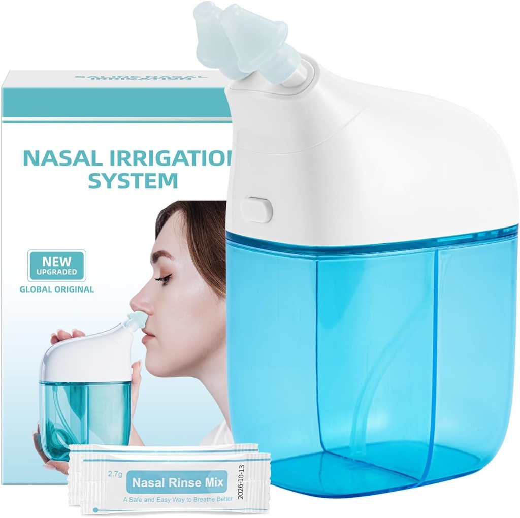 [BRSRAYA6DMNBS33L] Nasal Irrigation System con 30 Saline Packets, Sinus Rinse Machine, Nose Sinus Cleaner Machine with Water Tank & Waste Collection Tank - Azul