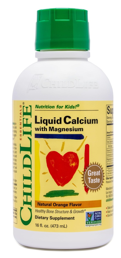 ChildLife Essentials Suplemento de calcio líquido para niños - Calcio bebé con magnesio, zinc y vitamina D3 - sabor a naranja, 16 fl oz (1 Pack)
