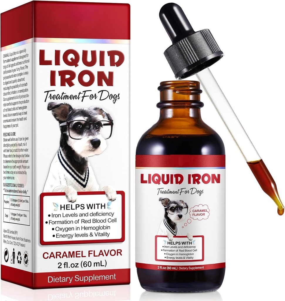 Suplementos de hierro líquido para perros, hierro liquiI con vitamina C y B12,Apoyos Anemia, bajos niveles de energía y letargo, promueve la salud sanguínea, ayuda con la formación de células rojas de sangre