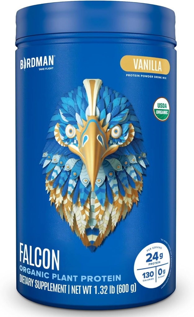 Falcon Organic Vainilla de polvo de proteína vegano, 24g Proteína, Sugar Gratis, Probióticos, Baja Carb, Keto Friendly, Dairy Free, Lactose Free, Non Whey, Plant Based Pea Protein Powder - 18 Servings