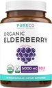 Cápsulas de Elderberry Orgánica - 10:1 Extracto Niveles de 5.000 mg de Elderberries Frescos (Vegan) para Immune Support, Alergía, Sinus Relief - Sambucus Nigra - Black Elderberry - 30 Cápsulas (No Pills o Gummies)