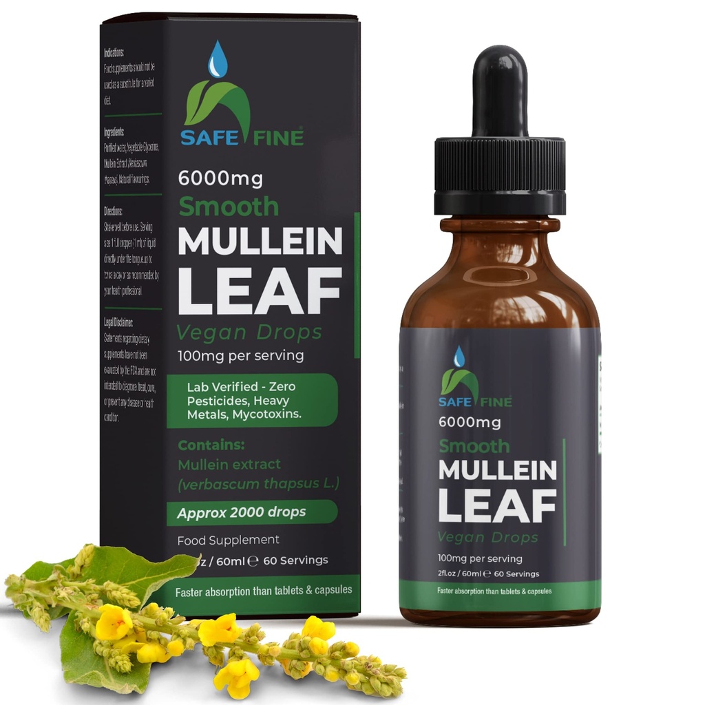Bombas de Tintura de Mullein Orgánica para la Salud Respiratoria – Soporte de Pulido Natural, Sin Alcohol, Vegan, No GMO, Extracto Herbal, 2 fl oz (60ml) Ayuda Natural del sueño &amp; Apoyo Inmunitario