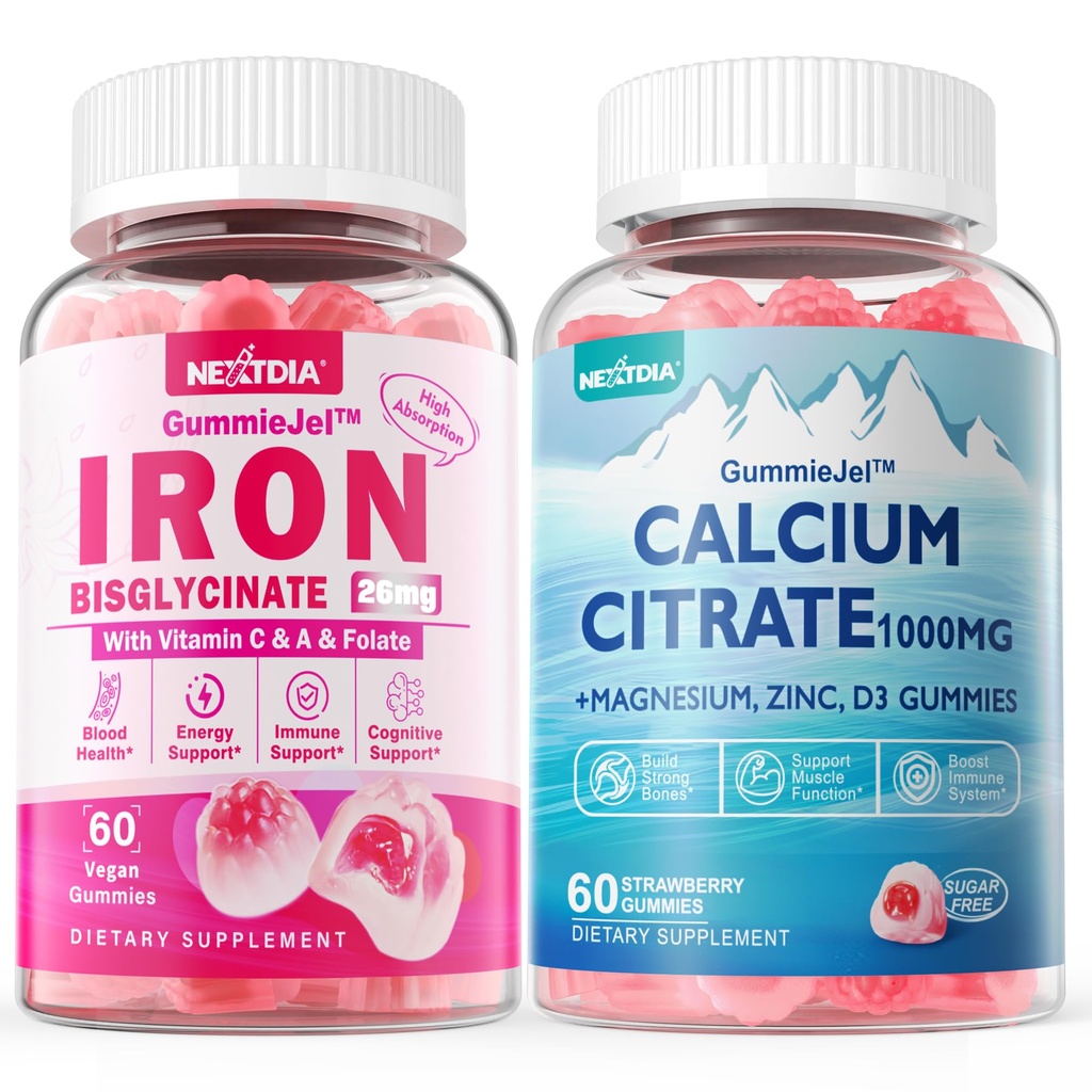 Calcio Citrate 1000mg Gummies rellenos + Iron Bisglycinate 26mg