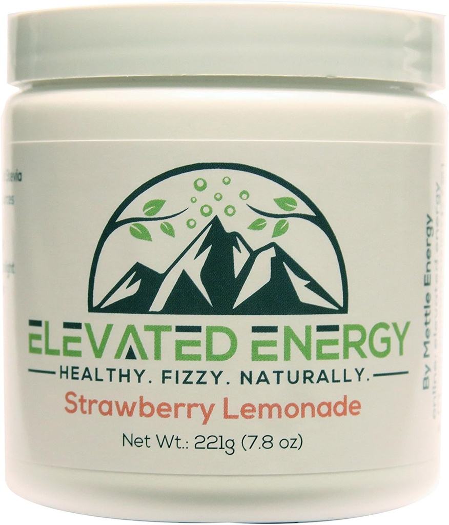 Healthy Energy Drink Powder - Stevia & Natural Caffeine | Elevated Energy Fizzy Drink Mix | Strawberry Lemonade | 30 Servings