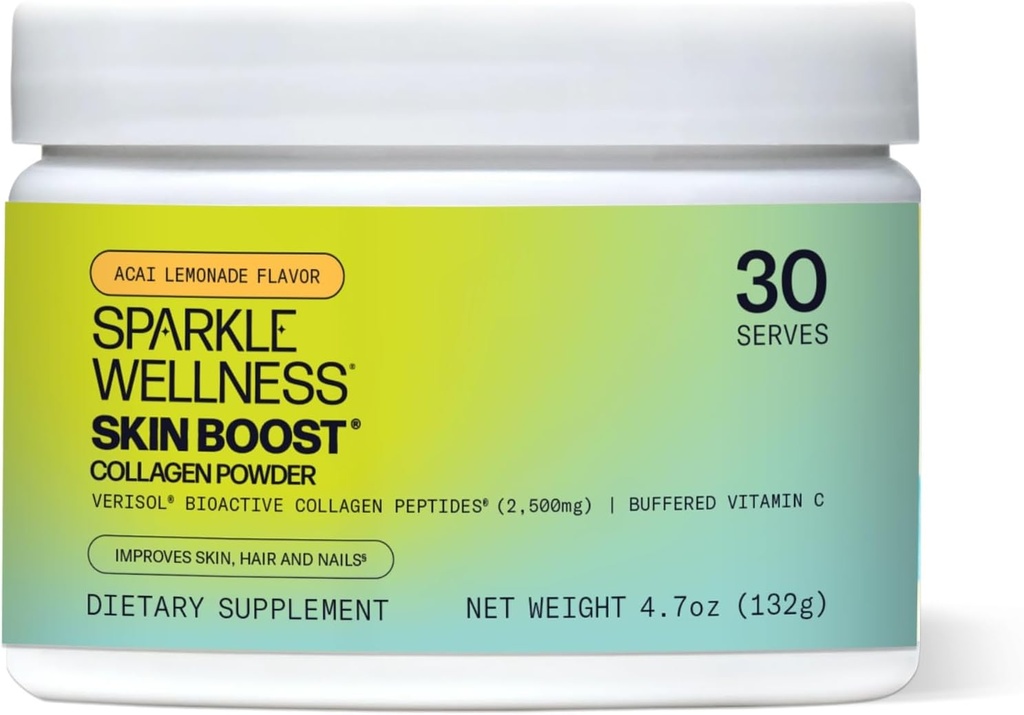 Sparkle Wellness VERISOL Bioactive Hydrolyzed Collagen Peptides & Vitamina C peru Collagen Powder Suplemento para la piel, el pelo & la salud de uñas  durable Skin Boost (Acai Lemonade) [30-Serves]
