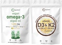Micro Ingredientes Vitamina D3 10.000iu + K2 200mcg Aceite de coco Softgels & Vegan Omega 3 Algae Aceite Suplemento Bundle 2 Pack ← Esencial Sunshine Vitaminas latitud Omega-3 Full Spectrum Alternativa a Aceite de pescado